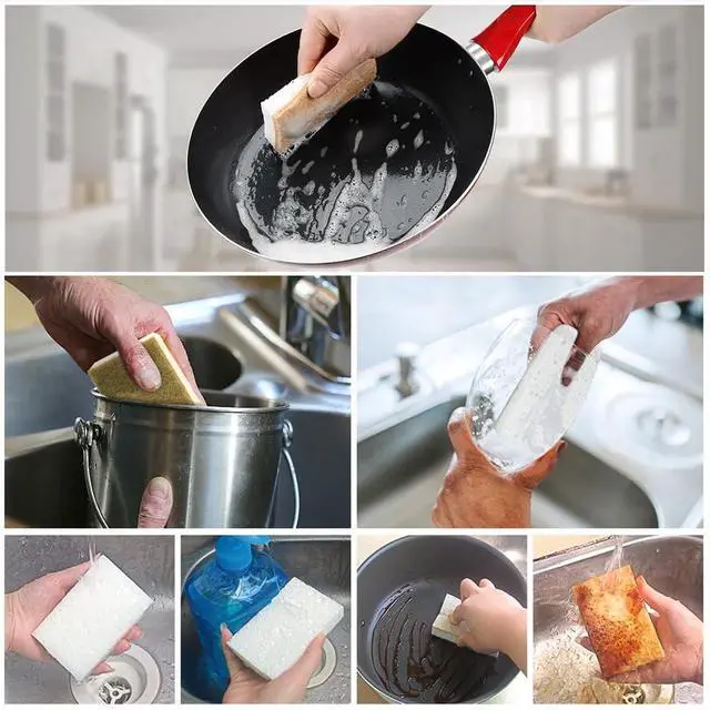 Alt view image 3 of 6 - Natural Kitchen Sponge Compostable Kitchen Sponges Cellulose and Coconut Scrubber Abrasive Scrubbing Pads SmilePowo Environmentally Friendly Sponge for Dishes (12 Pack)