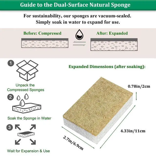 Alt view image 6 of 6 - Natural Kitchen Sponge Compostable Kitchen Sponges Cellulose and Coconut Scrubber Abrasive Scrubbing Pads SmilePowo Environmentally Friendly Sponge for Dishes (12 Pack)