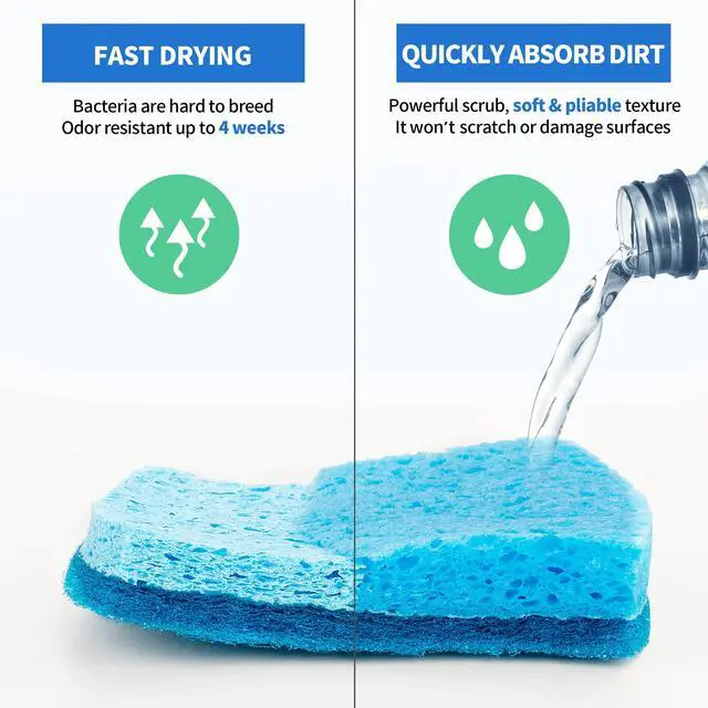 Alt view image 4 of 7 - Non-Scratch Cellulose Scrub Sponges 12 Pack, Sponges Kitchen with Double-Side & Ergonomic Design for Dishes, Coated Cookware, Sink & Countertops.