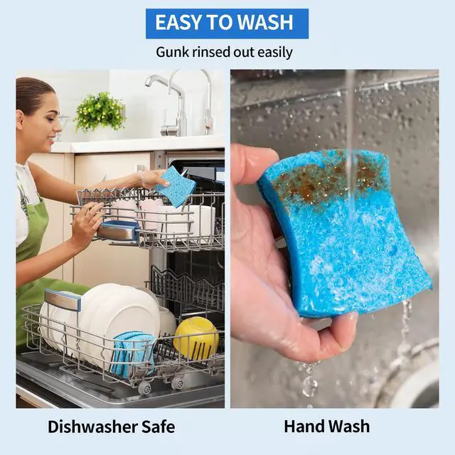 Alt view image 5 of 7 - Non-Scratch Cellulose Scrub Sponges 12 Pack, Sponges Kitchen with Double-Side & Ergonomic Design for Dishes, Coated Cookware, Sink & Countertops.