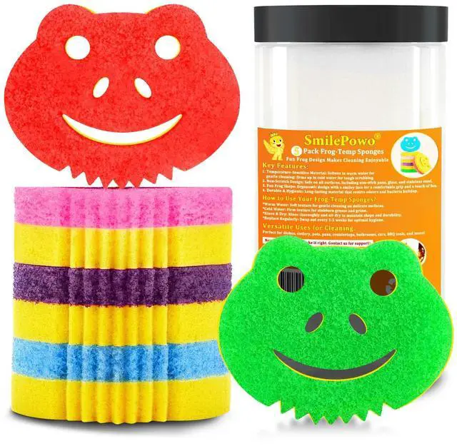 Main image of 5 Pack Frog Dual-Sided Multi-Functional Scrub Sponge, Dual-Sided Temperature Controlled Kitchen Sponge for Dishes,Furniture,Scrub Sponges Household Cleaning Pads Bathroom Wall Cleaner