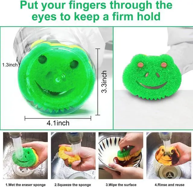 Alt view image 3 of 6 - 5 Pack Frog Dual-Sided Multi-Functional Scrub Sponge, Dual-Sided Temperature Controlled Kitchen Sponge for Dishes,Furniture,Scrub Sponges Household Cleaning Pads Bathroom Wall Cleaner
