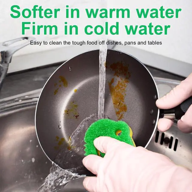 Alt view image 6 of 6 - 5 Pack Frog Dual-Sided Multi-Functional Scrub Sponge, Dual-Sided Temperature Controlled Kitchen Sponge for Dishes,Furniture,Scrub Sponges Household Cleaning Pads Bathroom Wall Cleaner