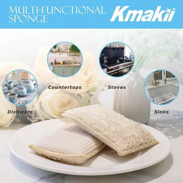 Alt view image 4 of 7 - Bamboo Kitchen Sponges Dish Sponges Natural Cleaning Sponges Beige 6 Pack