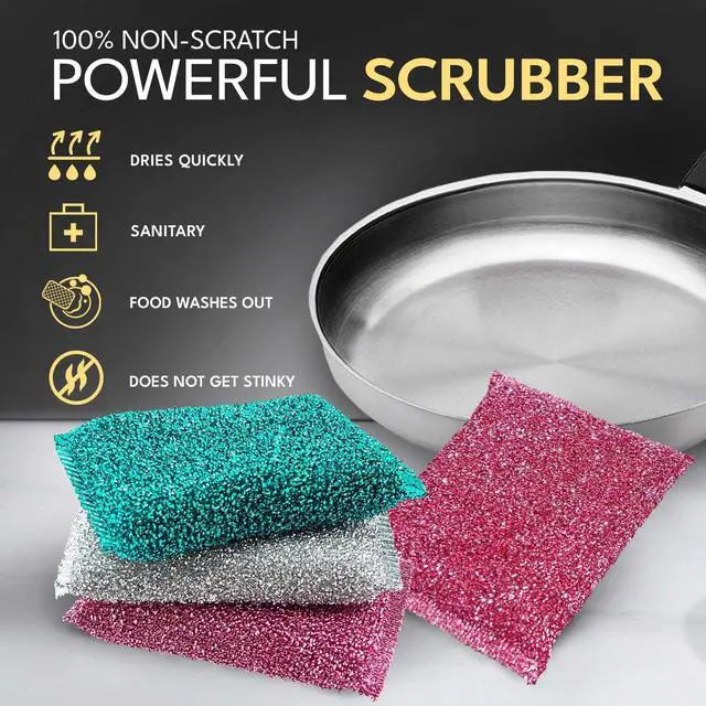 Alt view image 3 of 7 - Dish Sponges for Kitchen (3 Pcs) Non-Scratch Scrub Sponges for Dishes, Pots, Pans, Glass, Stainless Steel & Nonstick CookwareOdor-Resistant, Quick-Dry, Flexible, Durable & Reusable Cleaning Scrubbers
