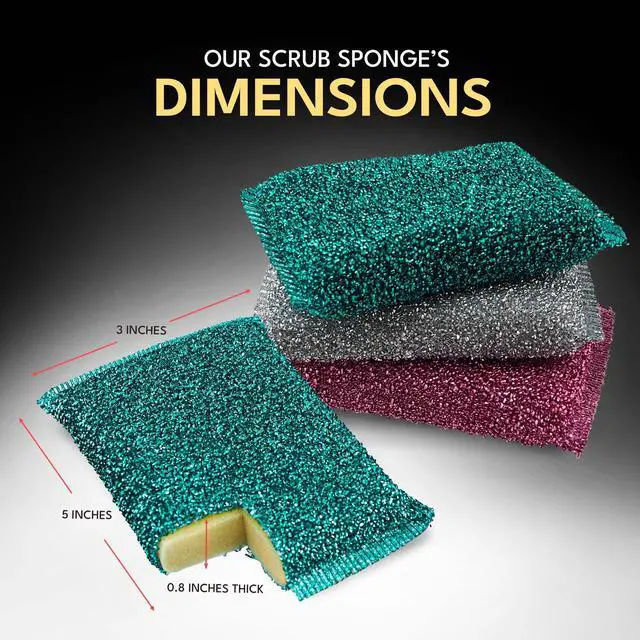 Alt view image 4 of 7 - Dish Sponges for Kitchen (3 Pcs) Non-Scratch Scrub Sponges for Dishes, Pots, Pans, Glass, Stainless Steel & Nonstick CookwareOdor-Resistant, Quick-Dry, Flexible, Durable & Reusable Cleaning Scrubbers