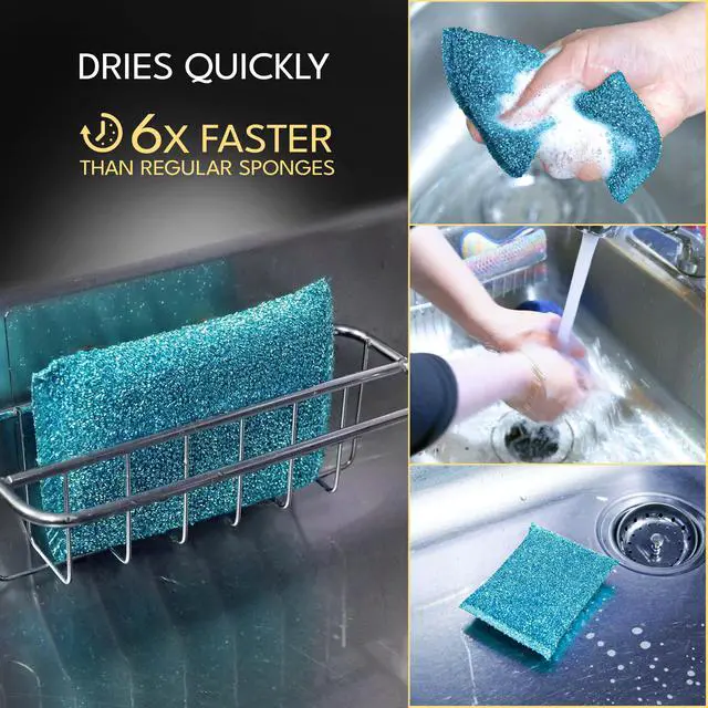 Alt view image 6 of 7 - Dish Sponges for Kitchen (3 Pcs) Non-Scratch Scrub Sponges for Dishes, Pots, Pans, Glass, Stainless Steel & Nonstick CookwareOdor-Resistant, Quick-Dry, Flexible, Durable & Reusable Cleaning Scrubbers