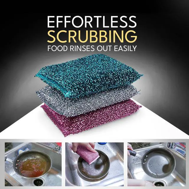 Alt view image 7 of 7 - Dish Sponges for Kitchen (3 Pcs) Non-Scratch Scrub Sponges for Dishes, Pots, Pans, Glass, Stainless Steel & Nonstick CookwareOdor-Resistant, Quick-Dry, Flexible, Durable & Reusable Cleaning Scrubbers