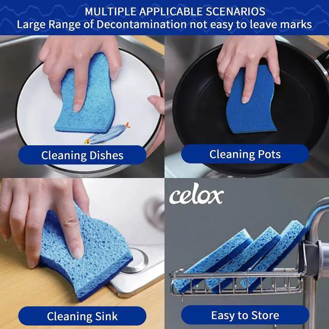 Alt view image 5 of 7 - 12 Pack Non-Scratch Dish Sponge, Dual Sided Kitchen Sponges for Dishes, Long Lasting Dishwashing Household Cleaning Sponges for Kitchen, Easy to Dry and Reusable