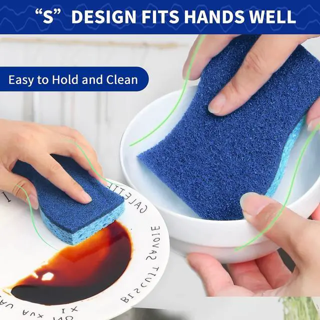 Alt view image 6 of 7 - 12 Pack Non-Scratch Dish Sponge, Dual Sided Kitchen Sponges for Dishes, Long Lasting Dishwashing Household Cleaning Sponges for Kitchen, Easy to Dry and Reusable