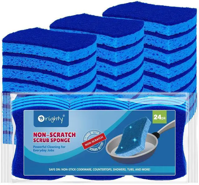 Main image of Non-Scratch Cellulose Scrub Sponges 24 Pack, Kitchen Sponges for Kitchen, Bathroom, and Household, Dual Side Sponge for Dishes, Non-Scratch Sponge Safe on Non-Stick Cookware, Car and More