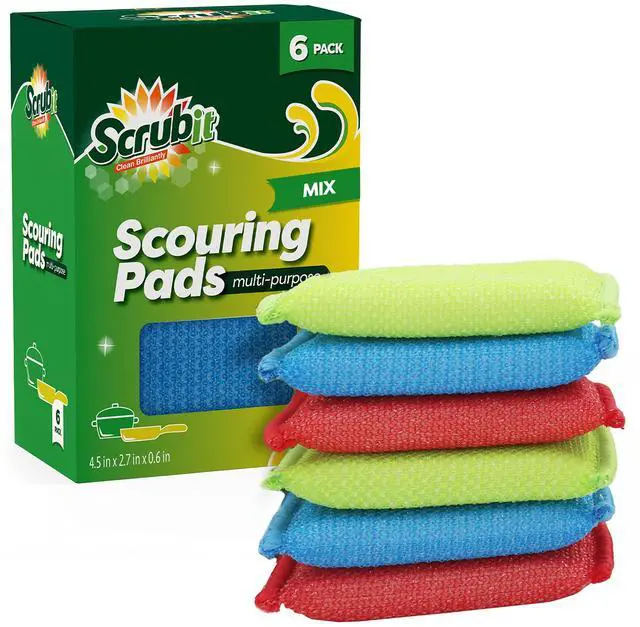 Main image of Multi-Purpose Scouring Pad - Non-Scratch Cleaning Sponges for Pots, Pans, Dishes, Utensils & Non-Stick Cookware - Scrubbing Pads Use for Kitchen, Bathroom - 6 Pack Dish Sponge - (Colored)