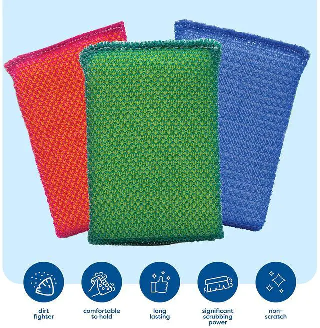 Alt view image 2 of 6 - Multi-Purpose Scouring Pad - Non-Scratch Cleaning Sponges for Pots, Pans, Dishes, Utensils & Non-Stick Cookware - Scrubbing Pads Use for Kitchen, Bathroom - 6 Pack Dish Sponge - (Colored)