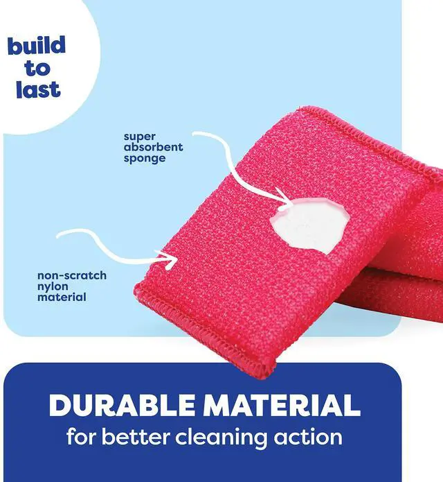 Alt view image 5 of 6 - Multi-Purpose Scouring Pad - Non-Scratch Cleaning Sponges for Pots, Pans, Dishes, Utensils & Non-Stick Cookware - Scrubbing Pads Use for Kitchen, Bathroom - 6 Pack Dish Sponge - (Colored)