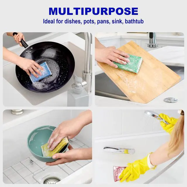 Alt view image 6 of 7 - Premium 8-Pad Sponges Kitchen - Upgraded Dish Sponge, Scrubber, Brush, Ideal for Dishes, Pots, Sink