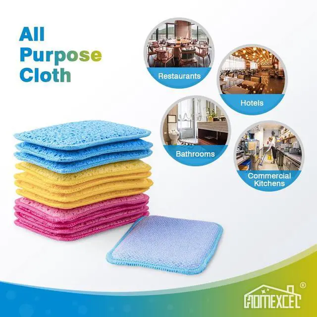 Alt view image 6 of 7 - 12 Pack Scrub & Wipe Cloths, Dual-Sided Sponges for Kitchen, All-Purpose Cloth for Dishes, Pots, Pans, Non-Stick Cookware, Countertops (Red, Yellow, Blue)