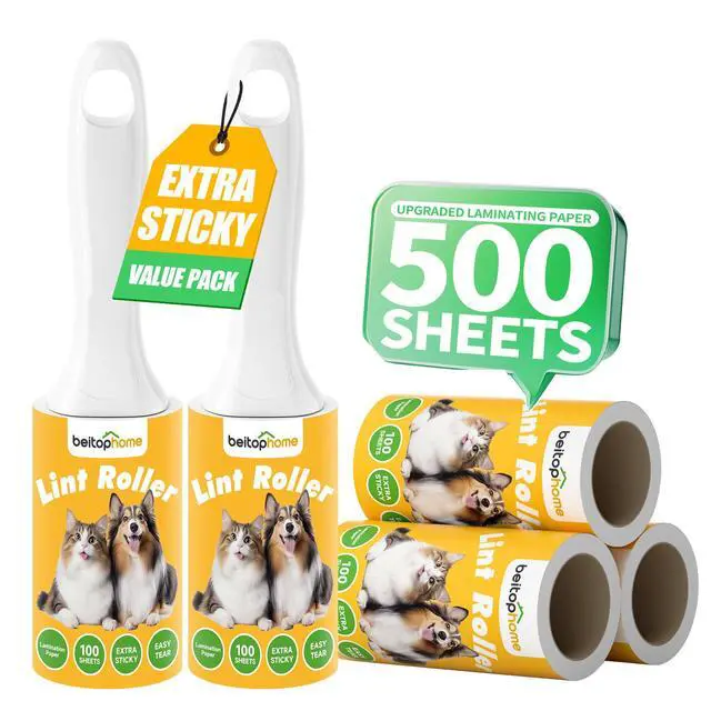 Main image of Extra Sticky Lint Roller for Pet Hair 500 Sheets, Reinforced 2 Handles, Dog & Cat Hair Remover for Clothes, Carpet, Furniture