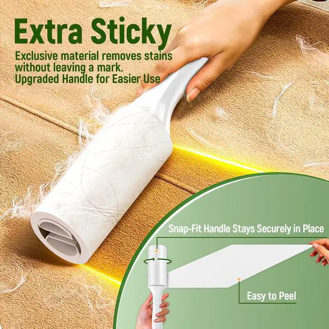 Alt view image 2 of 7 - Extra Sticky Lint Roller for Pet Hair 500 Sheets, Reinforced 2 Handles, Dog & Cat Hair Remover for Clothes, Carpet, Furniture