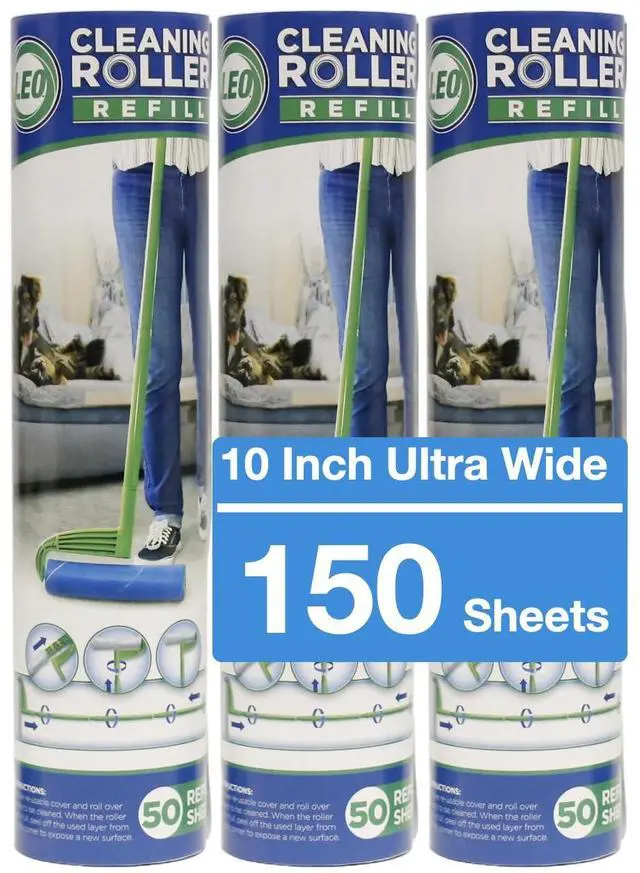 Main image of 10-Inch Wide Lint Roller Refills, 3 Rolls with 50 Sheets Each (150 Sheets Total), Extra Sticky Pet Hair Remover for Carpet & Furniture