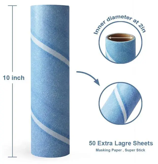 Alt view image 2 of 7 - 10-Inch Wide Lint Roller Refills, 3 Rolls with 50 Sheets Each (150 Sheets Total), Extra Sticky Pet Hair Remover for Carpet & Furniture
