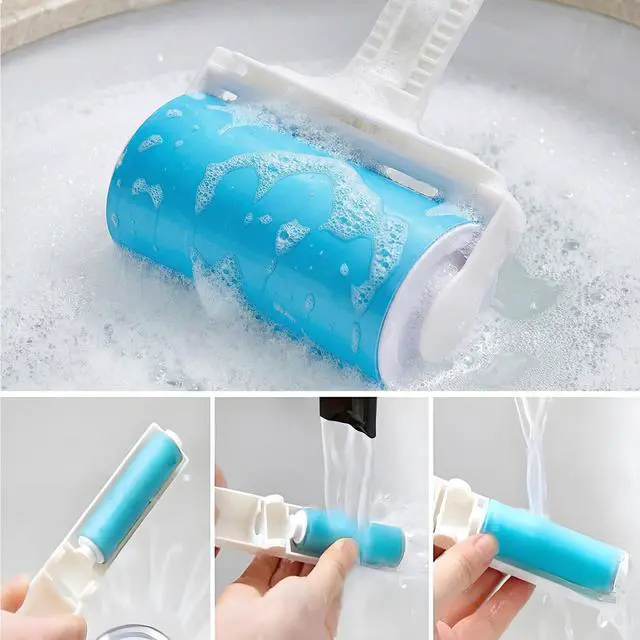 Alt view image 3 of 6 - Reusable Sticky Lint Roller 4 Pack with Cover, Washable Portable Pet Hair Remover for Clothes, Travel, 2 Large and 2 Mini Size for Furniture, Car, Purse