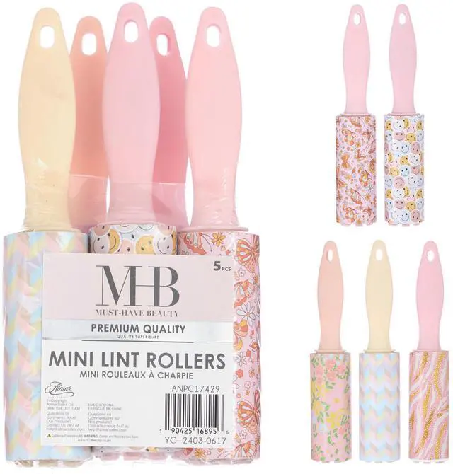 Main image of 5pc Smiley Mini Lint Roller Value Pack - Colorful Compact Rollers for