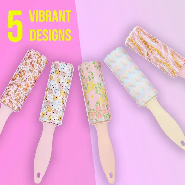 Alt view image 4 of 7 - 5pc Smiley Mini Lint Roller Value Pack - Colorful Compact Rollers for