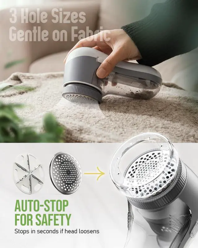 Alt view image 2 of 7 - Fabric Shaver, Lint Shaver for Clothing, Electric Lint Remover with 6-Leaf Blades, Sweater Defuzzer, Clothes Shaver for Couch, Furniture, Blanket, Remove Pilling, USB Rechargeable