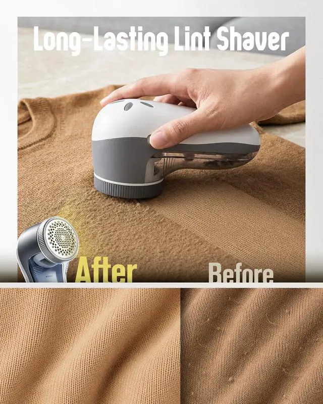 Alt view image 3 of 7 - Fabric Shaver, Lint Shaver for Clothing, Electric Lint Remover with 6-Leaf Blades, Sweater Defuzzer, Clothes Shaver for Couch, Furniture, Blanket, Remove Pilling, USB Rechargeable