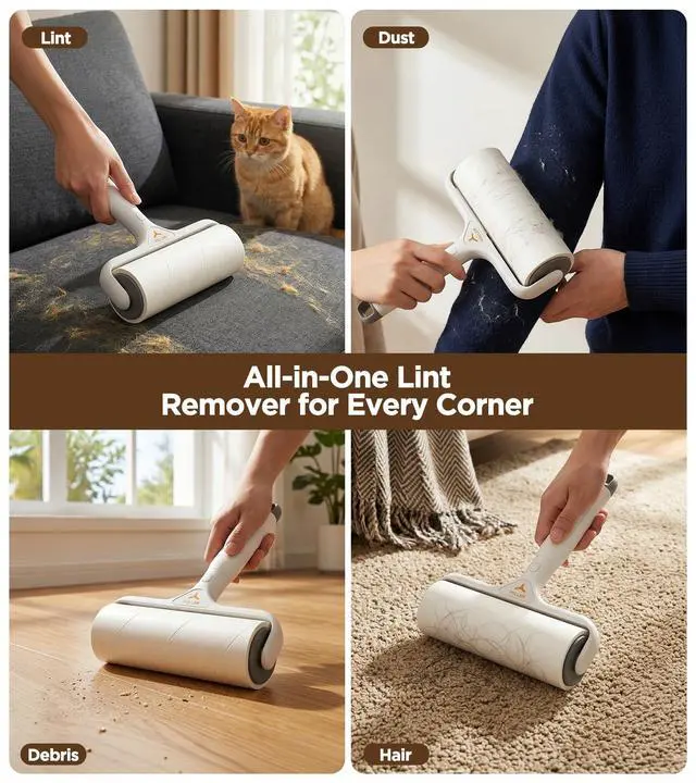 Alt view image 2 of 5 - 16CM Wide Lint Roller with 60 Tear Sheets, Disposable Sticky Remover for Pet Hair, Clothes & Furniture