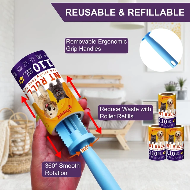 Alt view image 3 of 7 - Lint Rollers for Pet Hair Extra Sticky, 440 Sheets/4 Lint Roller Refills with 2 Durable Handles, Pet Hair Roller for Clothes, Furniture, Carpet