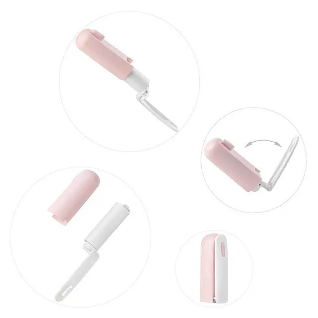 Alt view image 2 of 7 - Mini Lint Roller Travel Size Cute Folding Lint Remover for Pet Hair Small Sticky Roller with Cover for Purse On the Go Lint Roller (Pink)