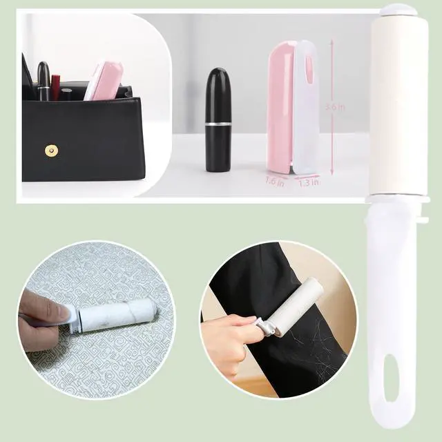 Alt view image 3 of 7 - Mini Lint Roller Travel Size Cute Folding Lint Remover for Pet Hair Small Sticky Roller with Cover for Purse On the Go Lint Roller (Pink)