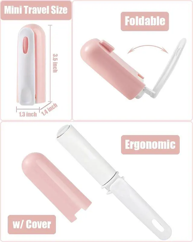 Alt view image 2 of 7 - Mini Travel Lint Roller with Cover and 4 Refills Compact Sticky Roller for Clothes Travel Essentials for Pet Hair Removal Small Lint Roller for Purse Car (Pink)