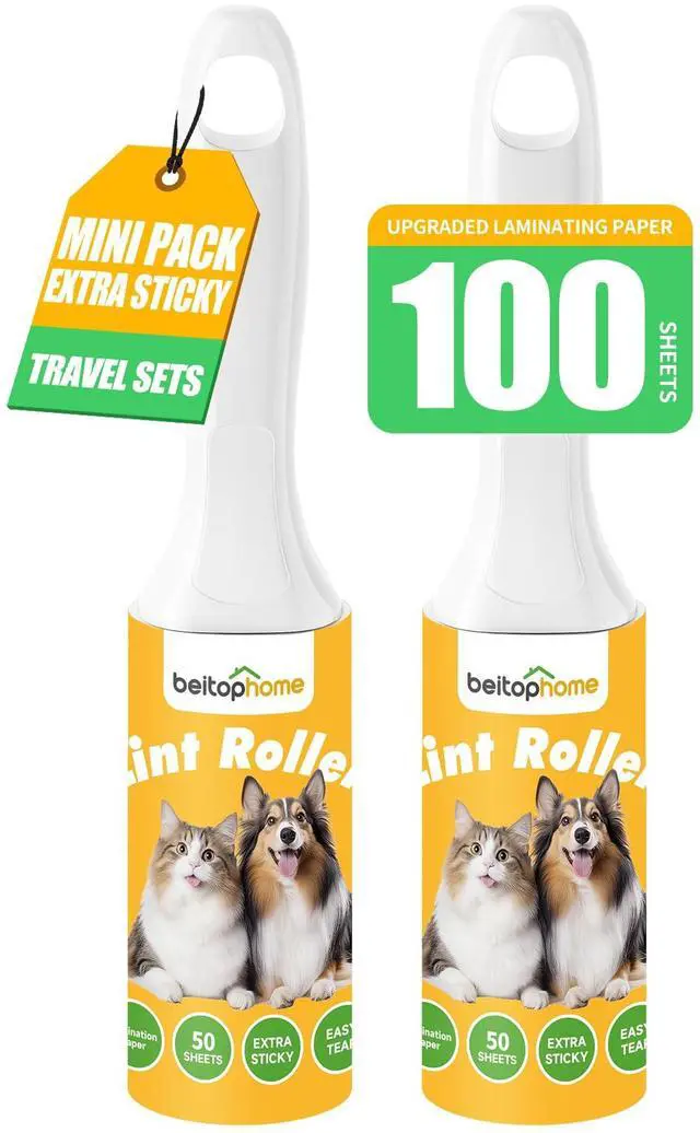Main image of Mini Lint Roller for Pet Hair 2 Pack, Portable Sticky Lint Remover with 100 Sheets, Travel Size Lint Roller for Clothes, Car, Couch & On-the-Go Cleaning