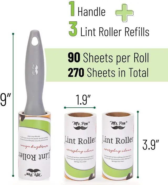 Alt view image 2 of 7 - Lint Rollers, 1 Handle with 3 Refills, 270 Sheets