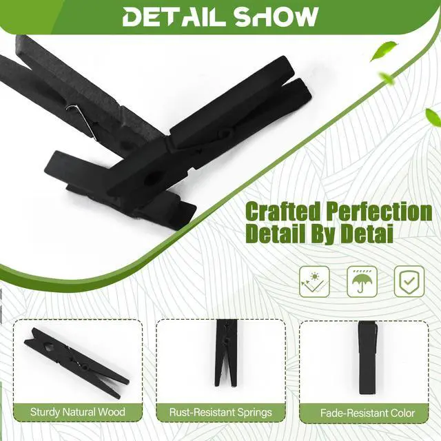 Alt view image 2 of 7 - 100 Pcs Black Clothes pins - 2.9 Inch Wooden Clothespins Cheer Clips