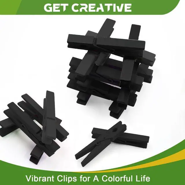 Alt view image 5 of 7 - 100 Pcs Black Clothes pins - 2.9 Inch Wooden Clothespins Cheer Clips