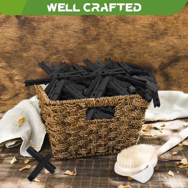 Alt view image 4 of 7 - 100 Pcs Black Clothes pins - 2.9 Inch Wooden Clothespins Cheer Clips