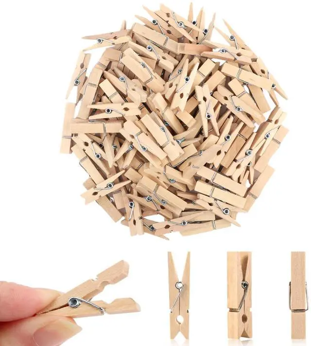 Main image of Small Clothes Pin, Mini Clothespins, 100 PCS Mini Clothes Pins Wooden with Storage Bag, Small Clothes Pins for Photos, Crafts, Hanging Clothes, Baby Shower, Display Artwork
