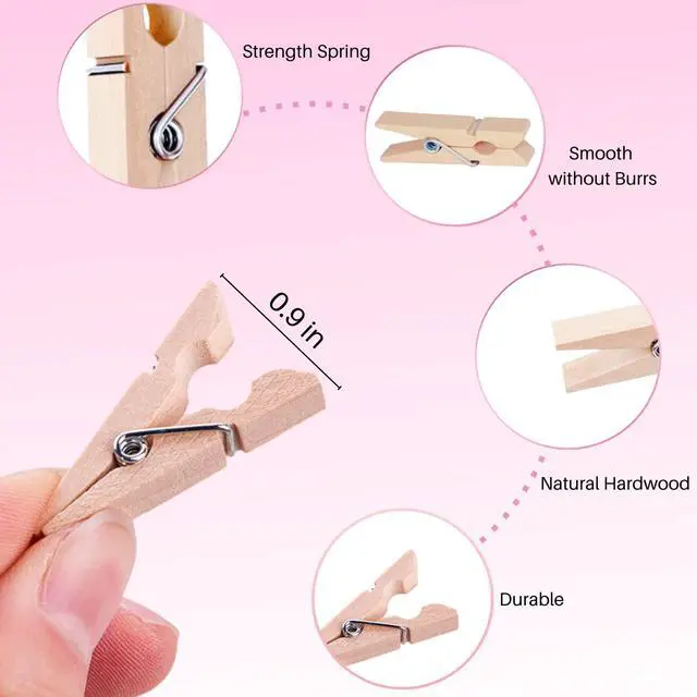 Alt view image 3 of 7 - Small Clothes Pin, Mini Clothespins, 100 PCS Mini Clothes Pins Wooden with Storage Bag, Small Clothes Pins for Photos, Crafts, Hanging Clothes, Baby Shower, Display Artwork