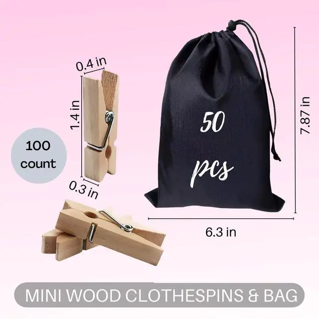 Alt view image 4 of 7 - Small Clothes Pin, Mini Clothespins, 100 PCS Mini Clothes Pins Wooden with Storage Bag, Small Clothes Pins for Photos, Crafts, Hanging Clothes, Baby Shower, Display Artwork