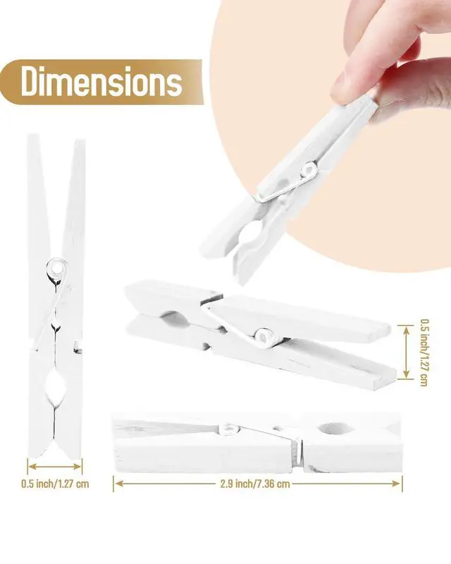 Alt view image 2 of 7 - 100 Pack White Wooden Clothes Pins 2.9 Inch, Heavy-Duty Wood Clothespins
