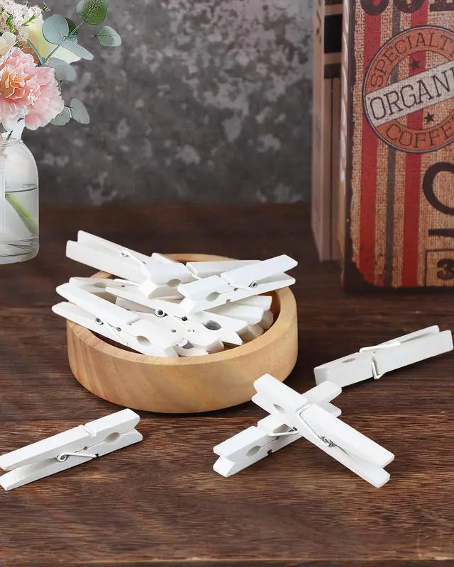 Alt view image 4 of 7 - 100 Pack White Wooden Clothes Pins 2.9 Inch, Heavy-Duty Wood Clothespins