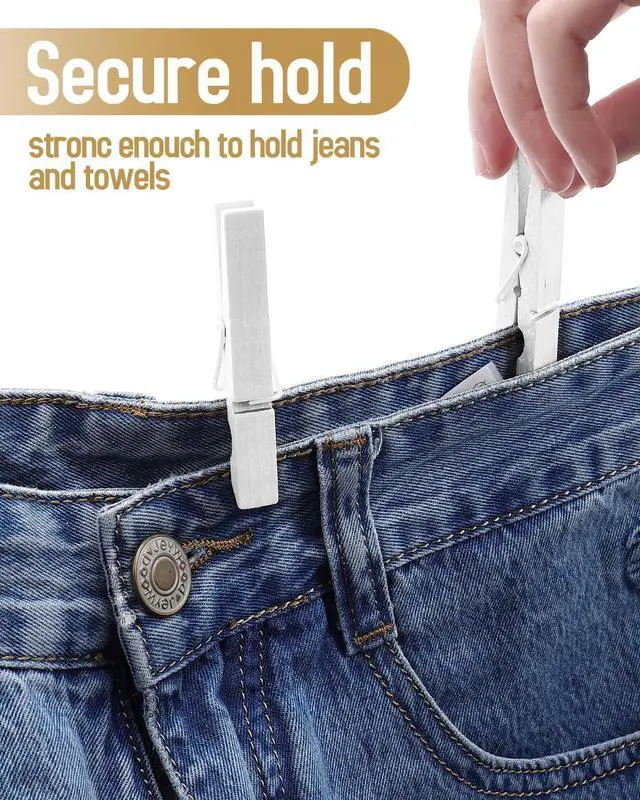 Alt view image 5 of 7 - 100 Pack White Wooden Clothes Pins 2.9 Inch, Heavy-Duty Wood Clothespins