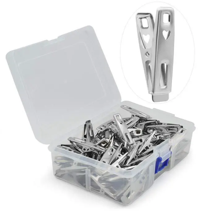 Main image of 60 PCS Strong Stainless Steel Clothes Pins Metal Laundry Clips with Storage Box for Clothes Sock Food Sealing Photos