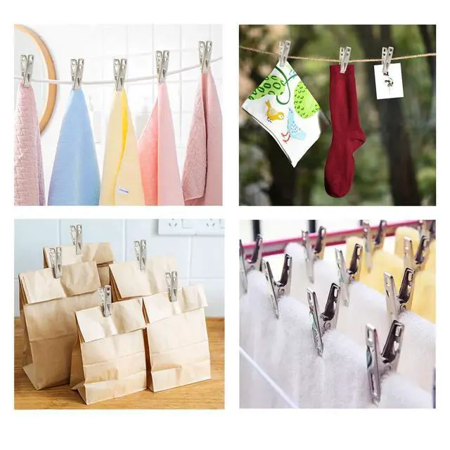 Alt view image 6 of 7 - 60 PCS Strong Stainless Steel Clothes Pins Metal Laundry Clips with Storage Box for Clothes Sock Food Sealing Photos