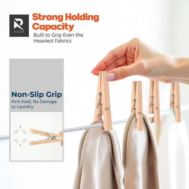Alt view image 5 of 7 - 50pcs Wooden Clothes Pins with Storage Bag, 2.9 Inch Natural Wood Clothespins, Strong Grip Laundry Clips for Clothesline, Hanging Clothes, Crafts & Home Use