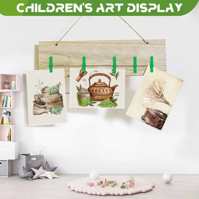 Alt view image 3 of 7 - 100 Pcs Green Clothes pins - 2.9 Inch Wooden Clothespins Cheer Clips