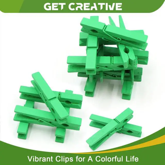 Alt view image 4 of 7 - 100 Pcs Green Clothes pins - 2.9 Inch Wooden Clothespins Cheer Clips